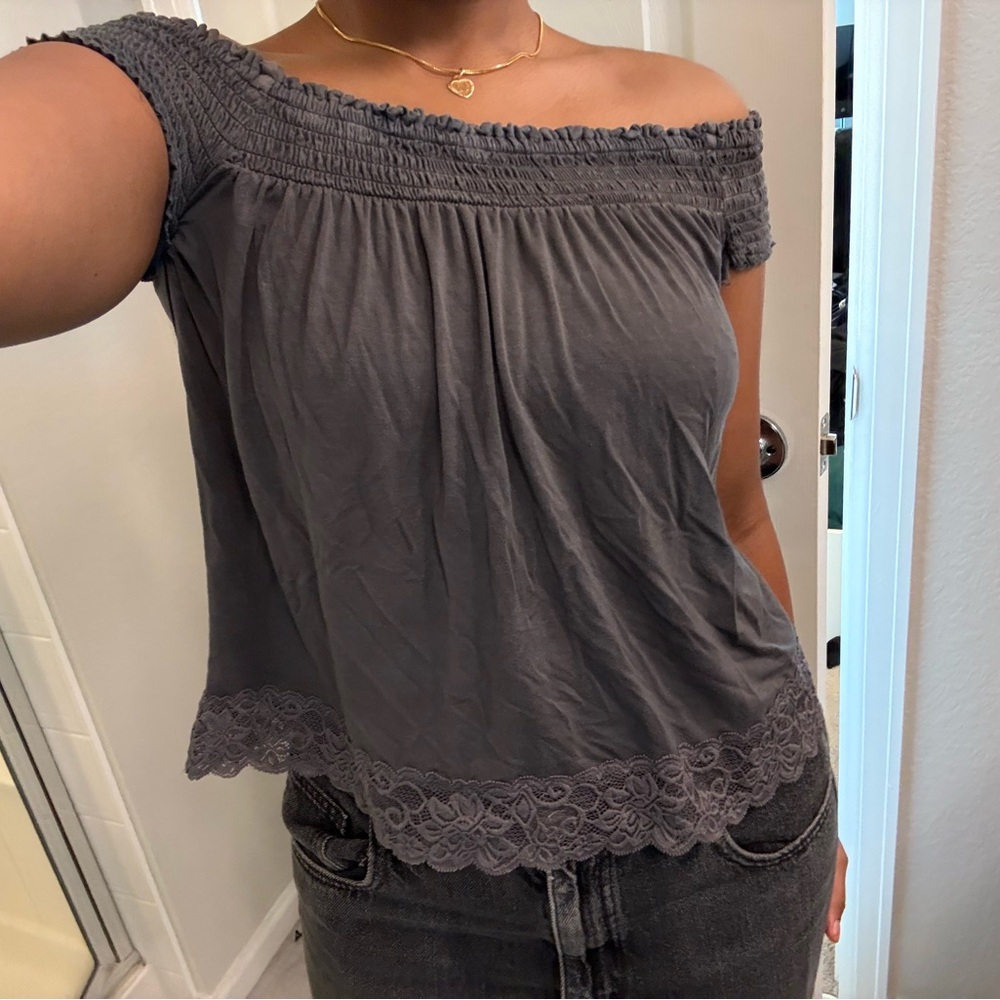 Gray Off-Shoulder Women's Top